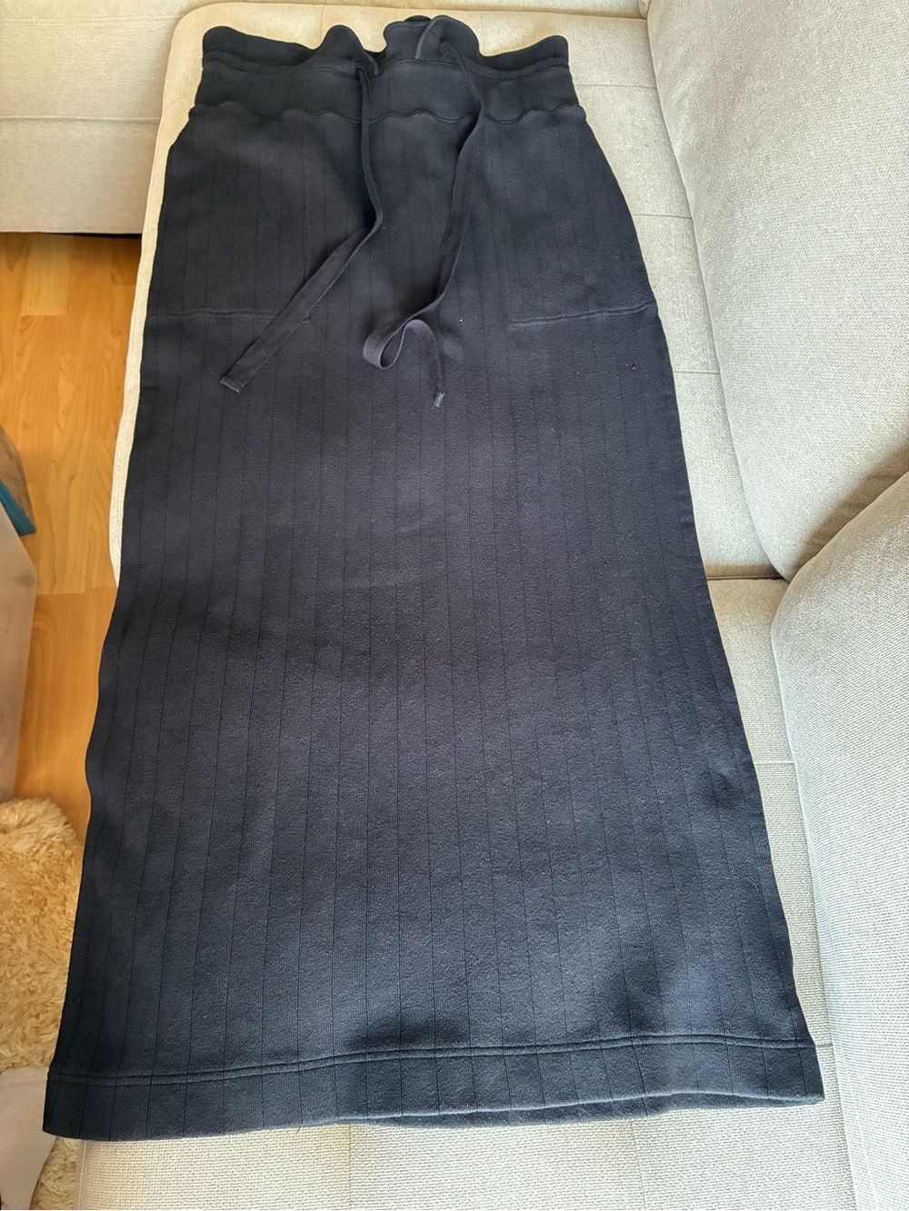 Free People Black Ribbed High Waist Drawstring Maxi Skirt